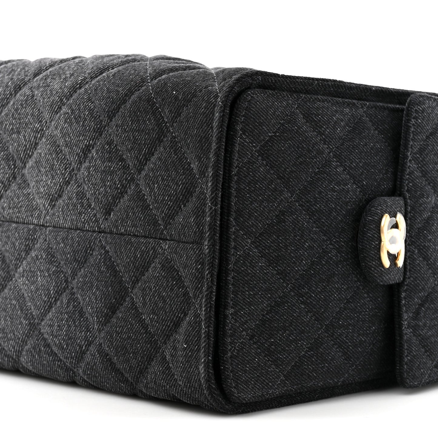 Washed Denim Quilted Medium Chanel 25 Handbag Black
