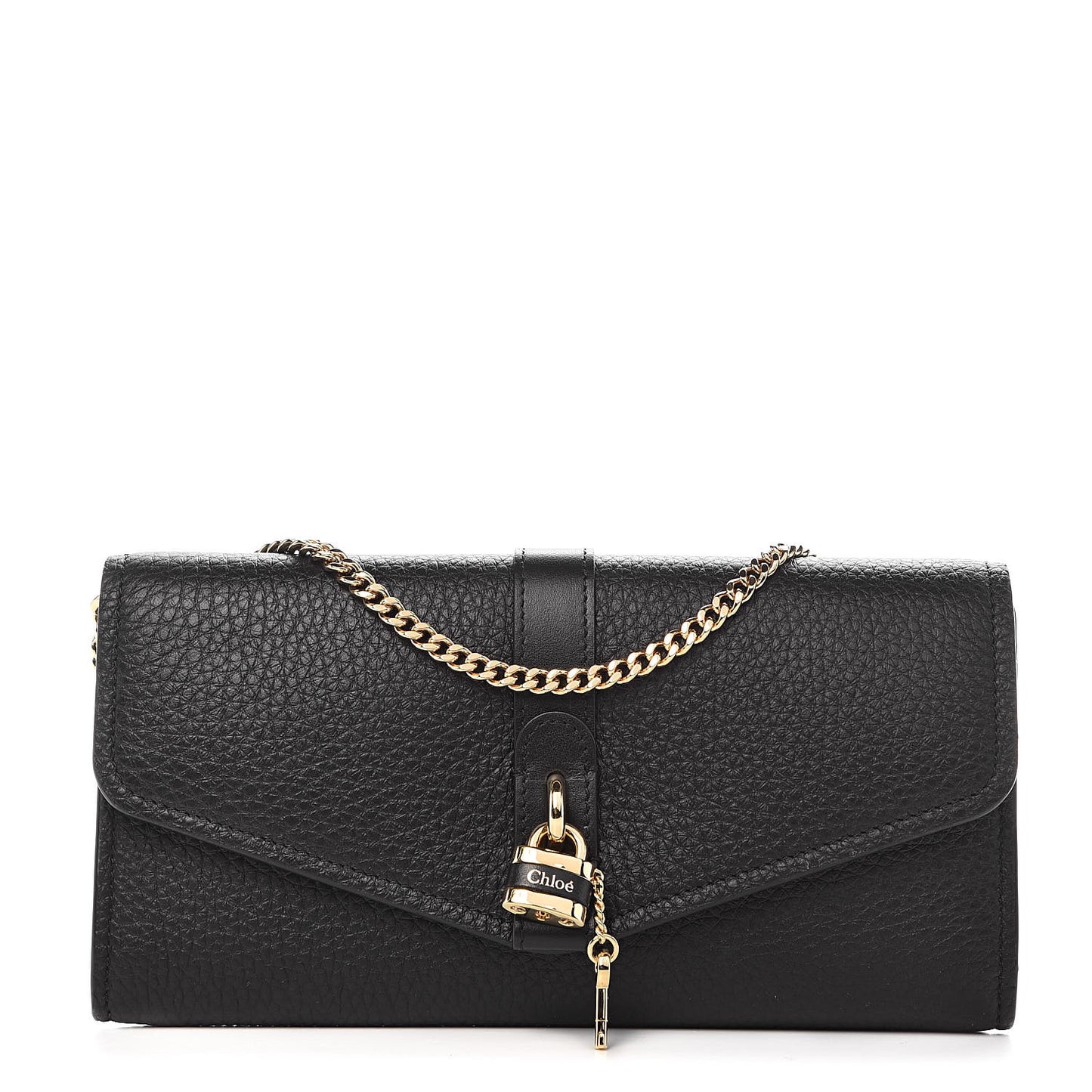 Shiny Grained Calfskin Aby Wallet on Chain Black