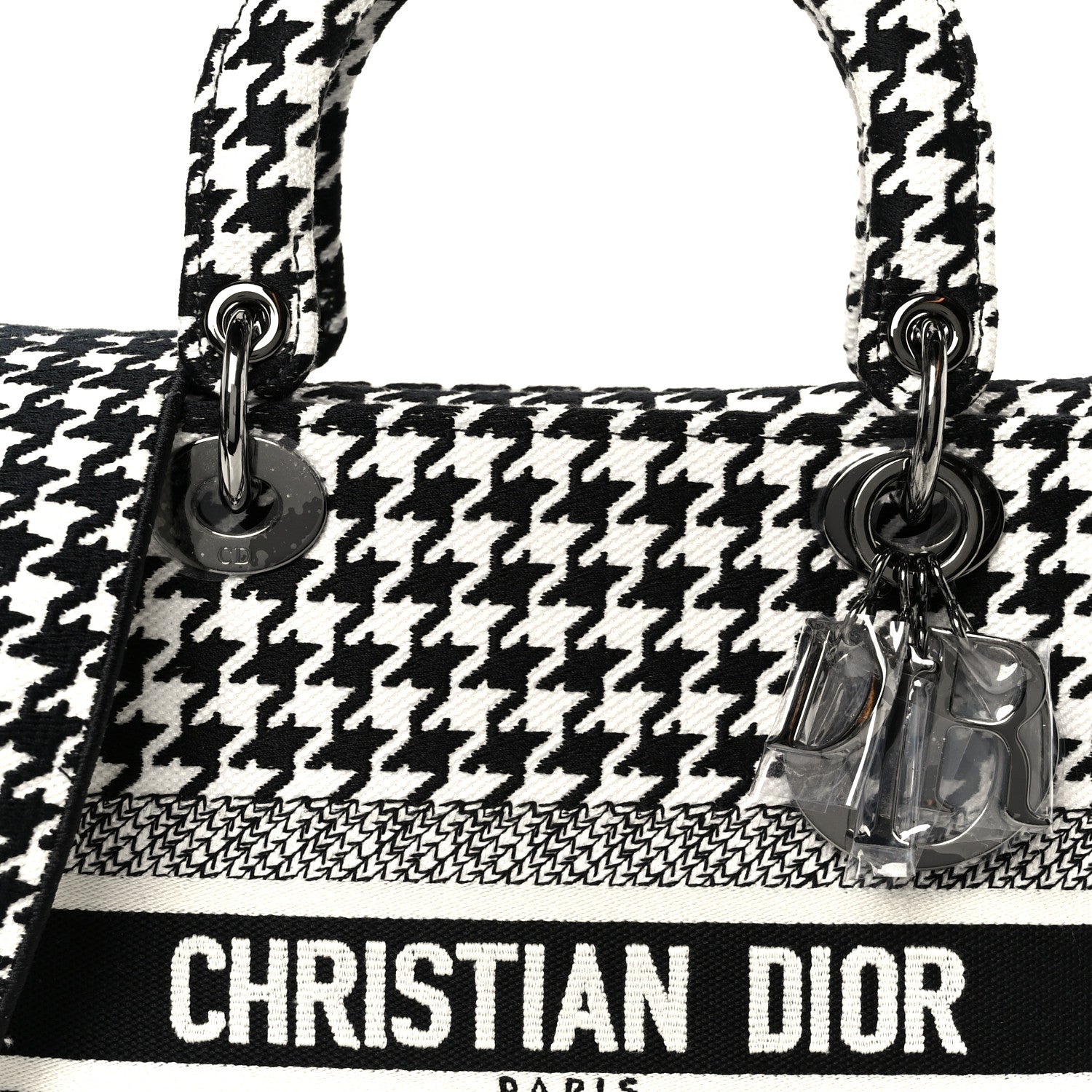 Christian Dior Canvas Houndstooth Embroidered Medium Lady D-Lite