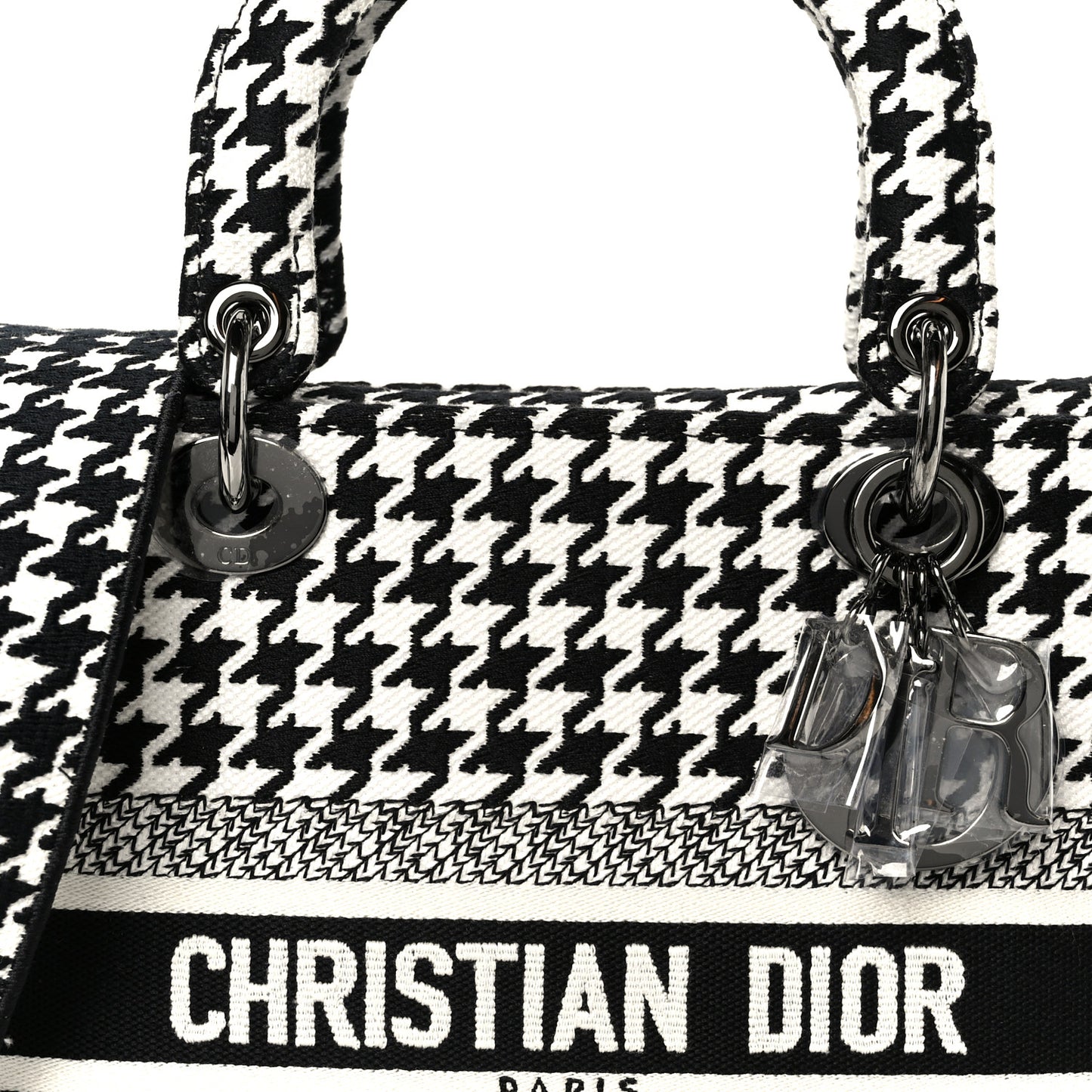 Canvas Houndstooth Embroidered Medium Lady D-Lite Black White