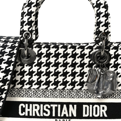 Christian Dior Canvas Houndstooth Embroidered Medium Lady D-Lite Black White 8 of 10