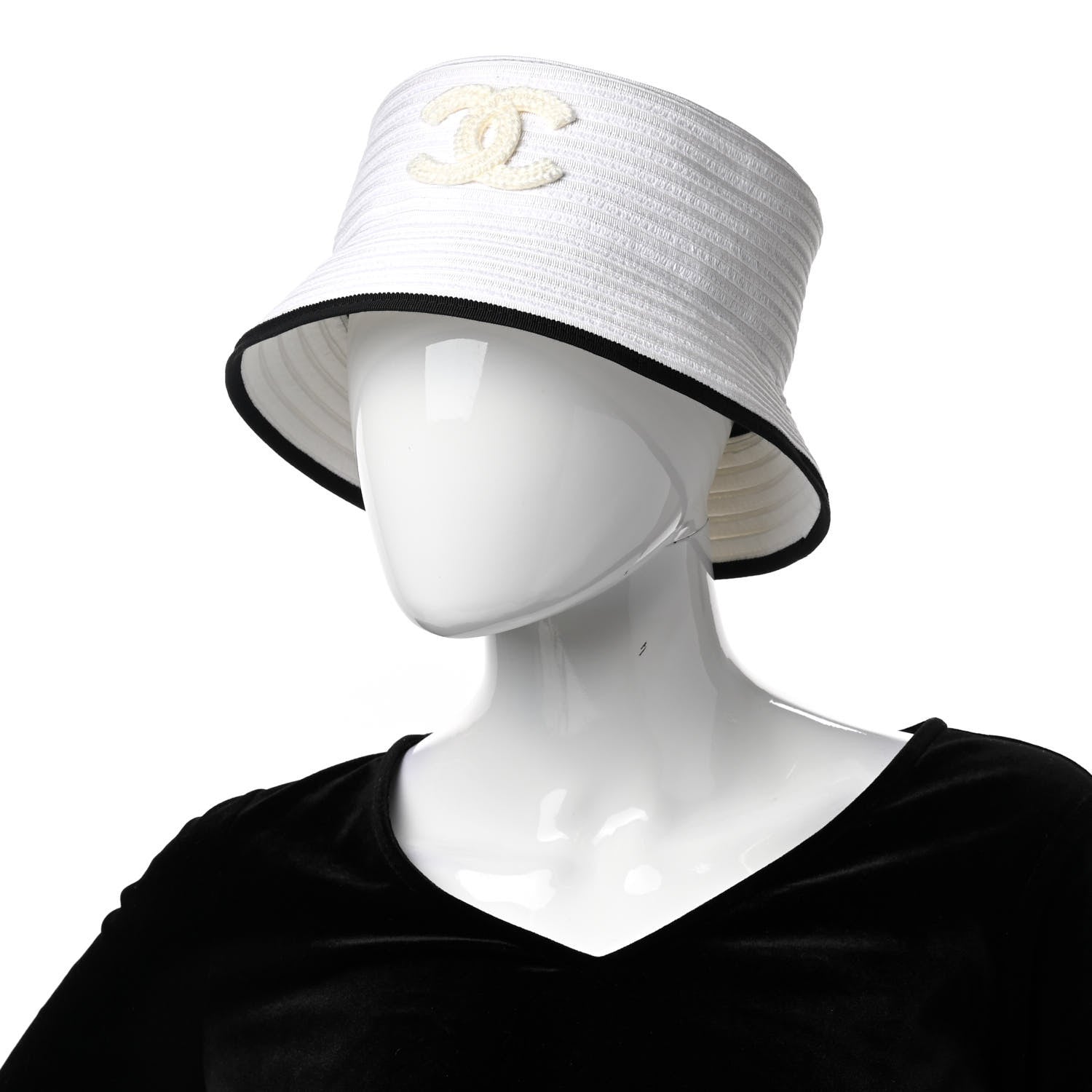 Chanel Paper Cotton CC Bucket Hat M White Black 2 of 8