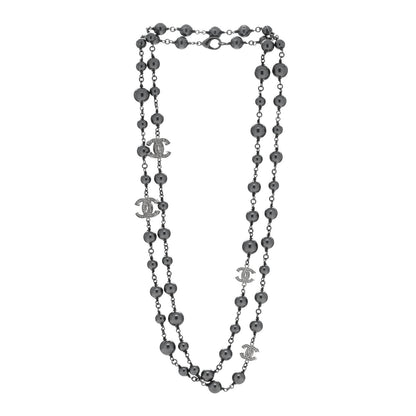 Chanel Crystal Pearl Beaded CC Long Necklace Ruthenium 3 of 4