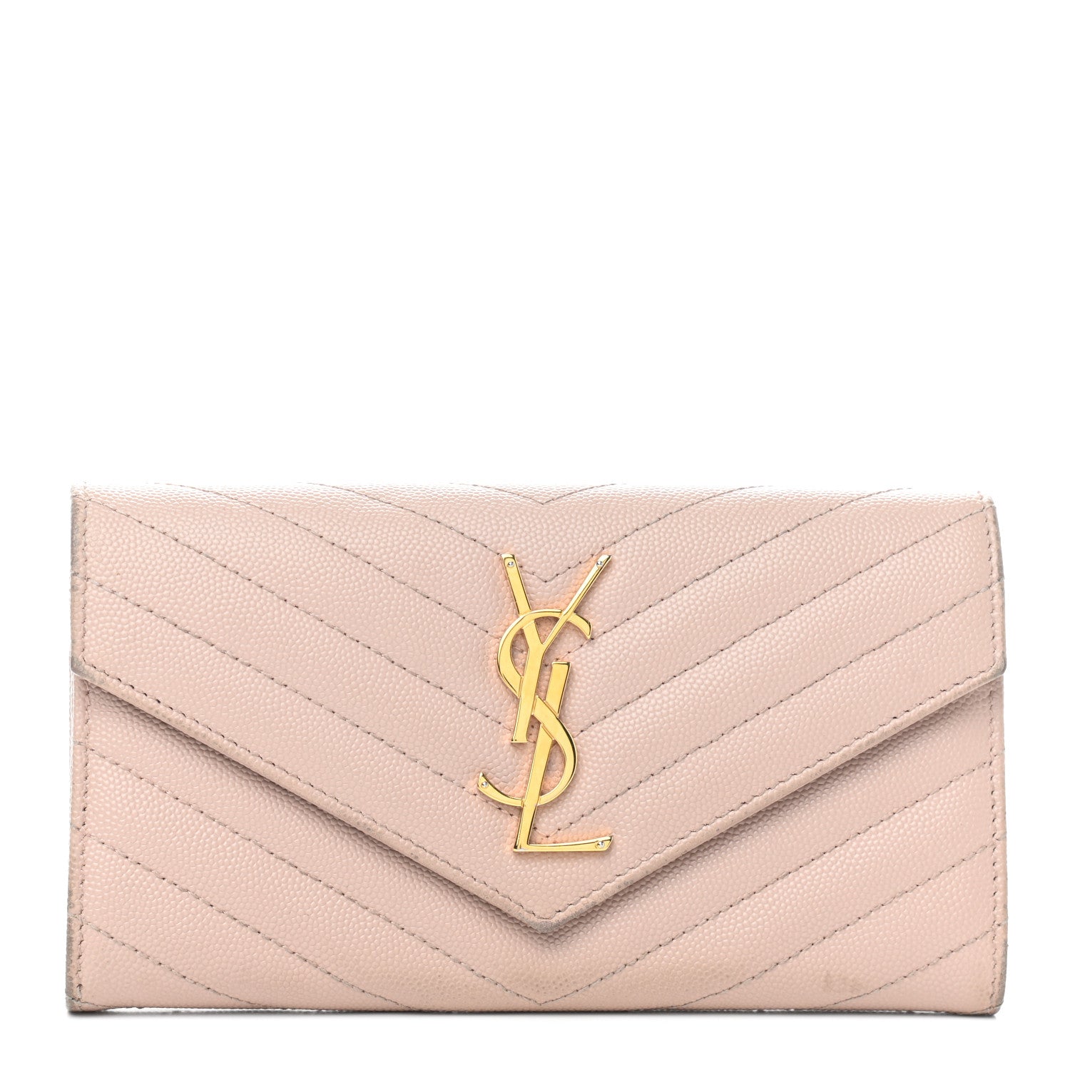 Saint Laurent Grain De Poudre Matelasse Chevron Monogram Flap Wallet Pale Pink 1 of 9