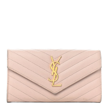 Saint Laurent Grain De Poudre Matelasse Chevron Monogram Flap Wallet Pale Pink 1 of 9