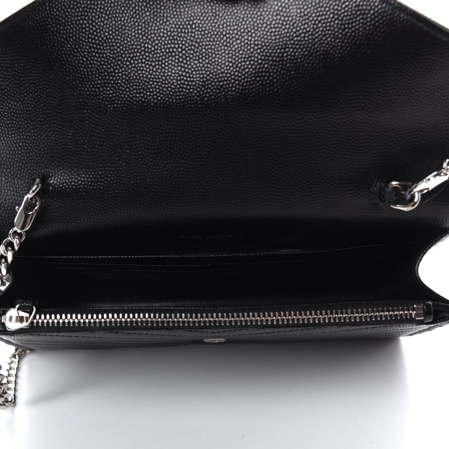 Grain De Poudre Matelasse Chevron Monogram Envelope Chain Wallet Black