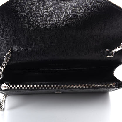 Saint Laurent Grain De Poudre Matelasse Chevron Monogram Envelope Chain Wallet Black 5 of 9