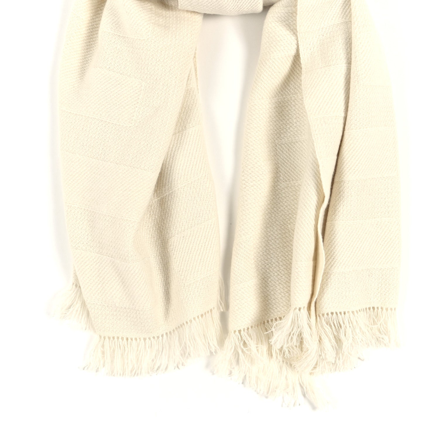 Hermes Cashmere Fringe Rayee H Stole Blanc Casse 4 of 8