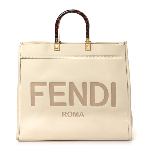Vitello King Plexiglass Logo Embossed Large Fendi Sunshine Shopper Tote White Ice