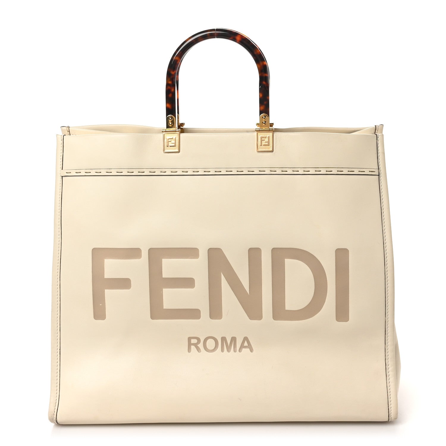 Fendi Vitello King Plexiglass Logo Embossed Large Fendi Sunshine Shopper Tote White Ice 1 of 10