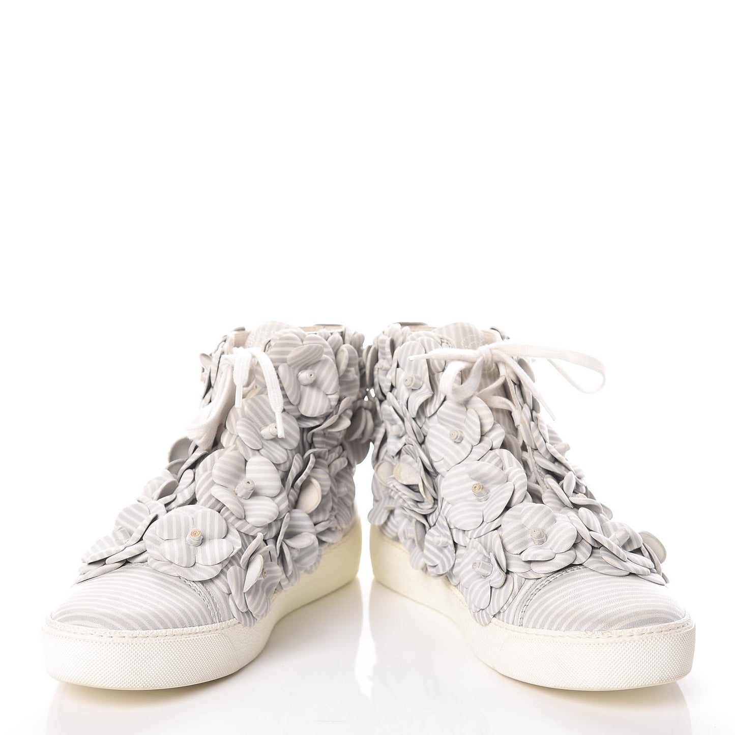 Lambskin Striped Camellia High Top Sneakers 38 Grey