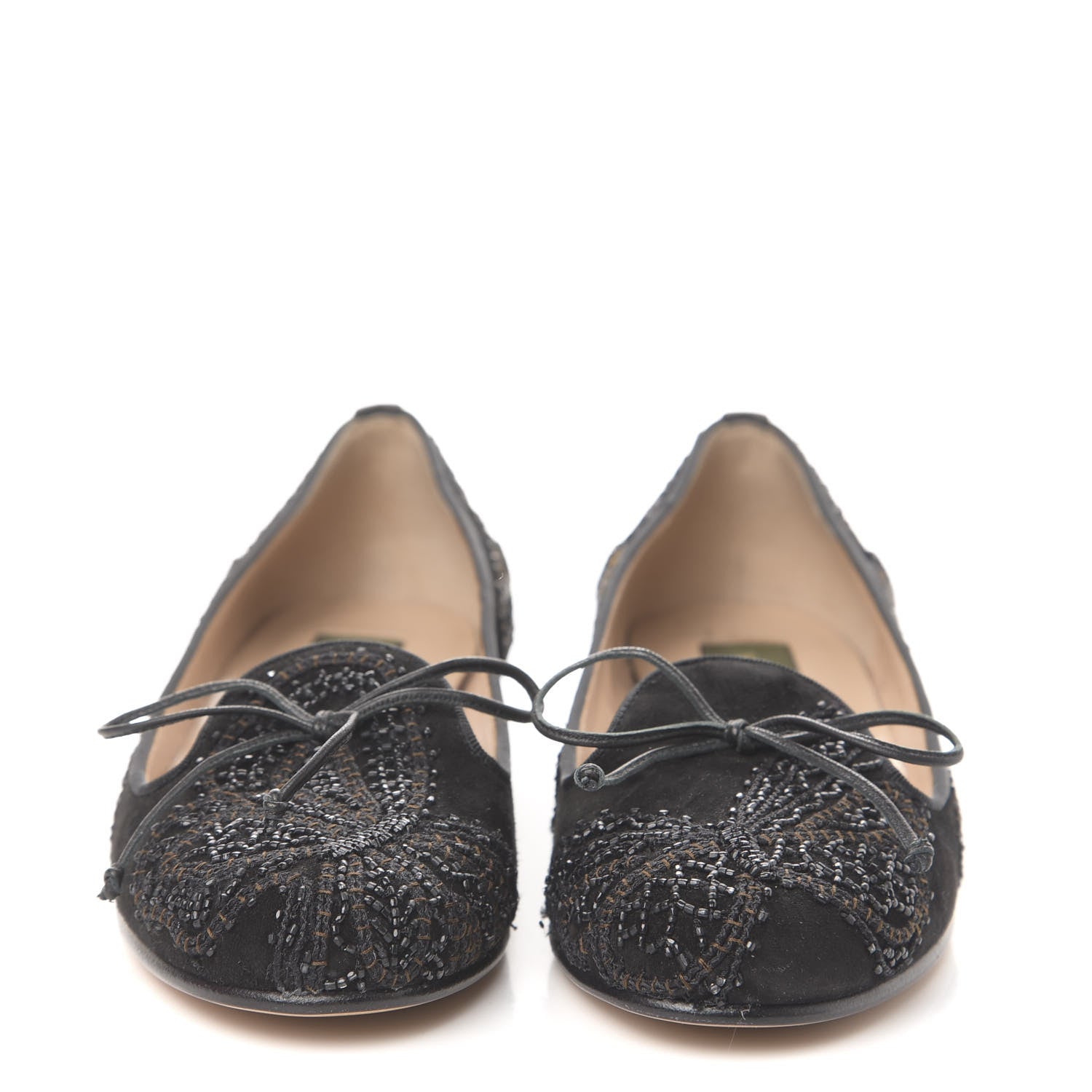 Valentino Garavani Suede Beaded Butterfly Flats 35 Black 2 of 9
