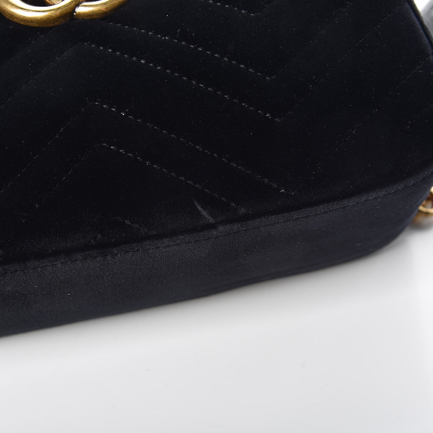 Velvet Matelasse Small GG Marmont Chain Shoulder Bag Black