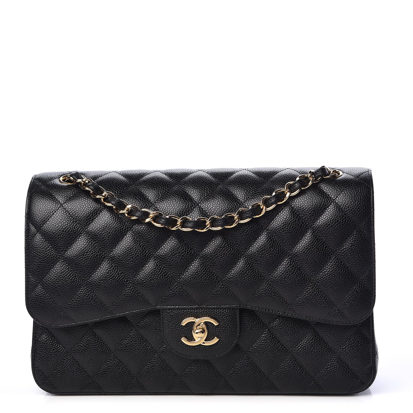 Caviar Quilted Jumbo Double Flap Black