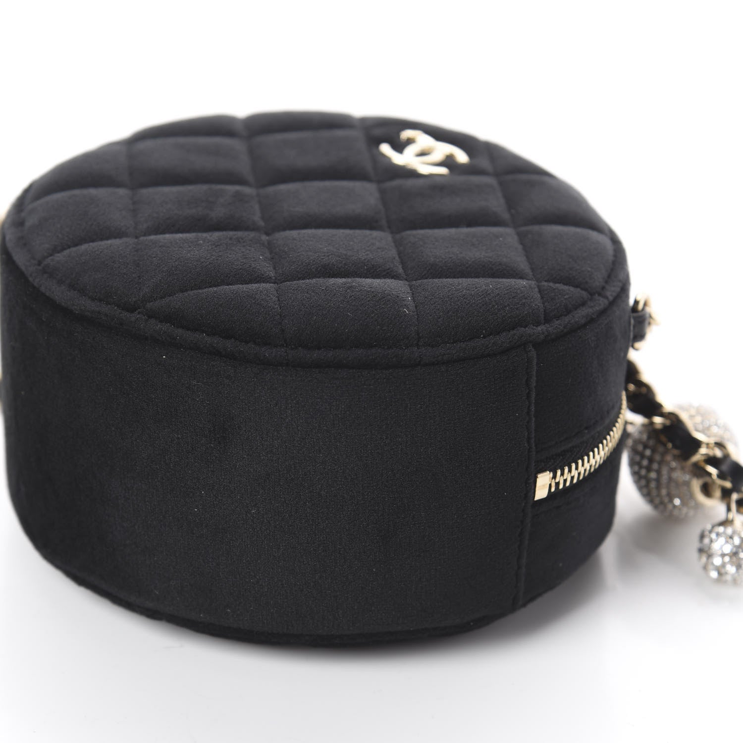 Chanel Velvet Round Quilted Pearl Crush Clutch With Chain Black 8 of 8