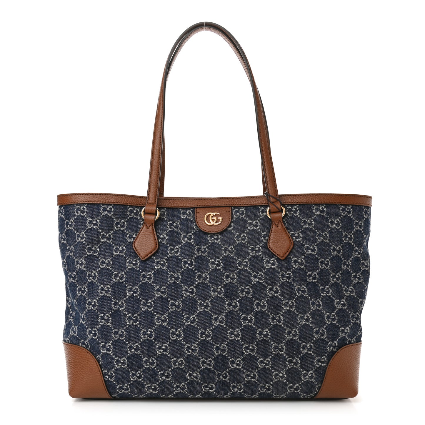 New Denim GG Monogram Medium Ophidia Shopping Tote Blue Tea Cuir