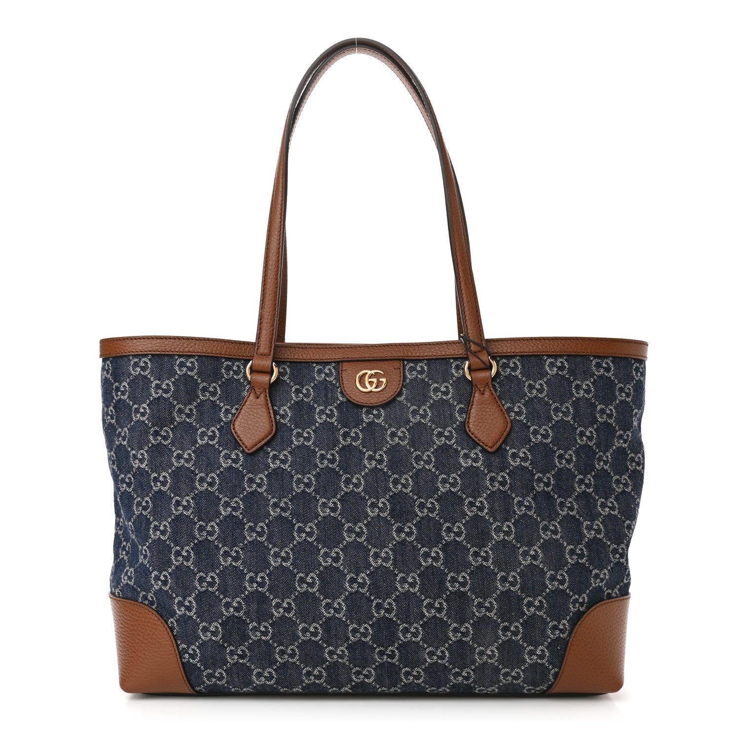 Gucci New Denim GG Monogram Medium Ophidia Shopping Tote Blue Tea Cuir 1 of 10