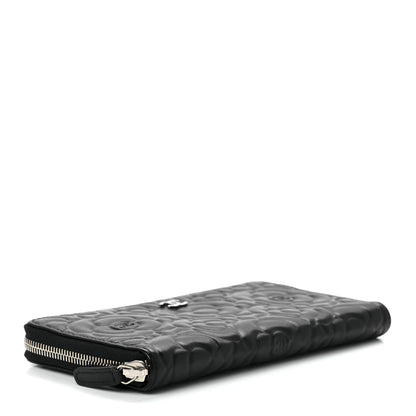 Chanel Lambskin Camellia Embossed Large Zip Around Gusset Wallet Black 3 of 11