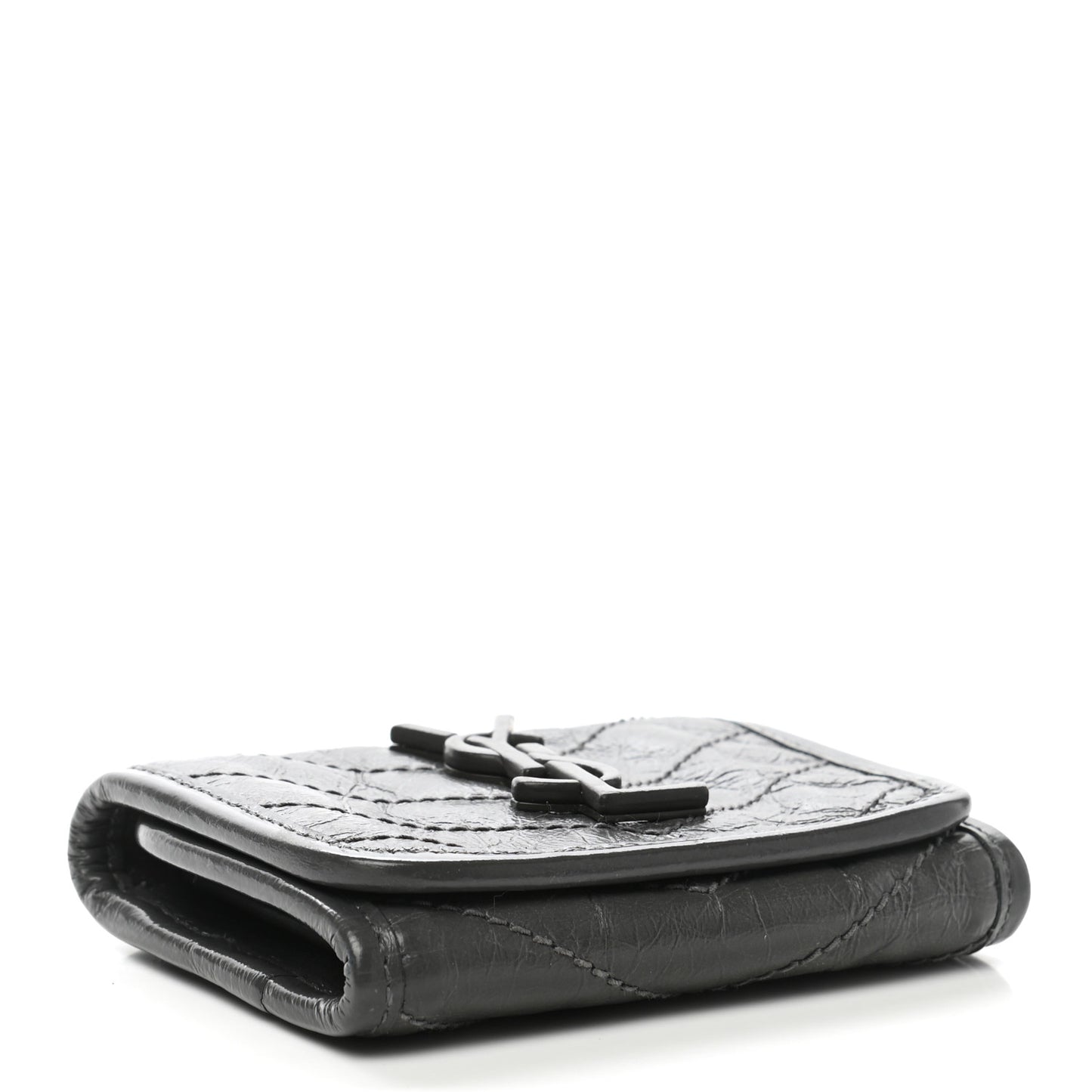 Crinkled Calfskin Matelasse Monogram Niki Compact Wallet Storm