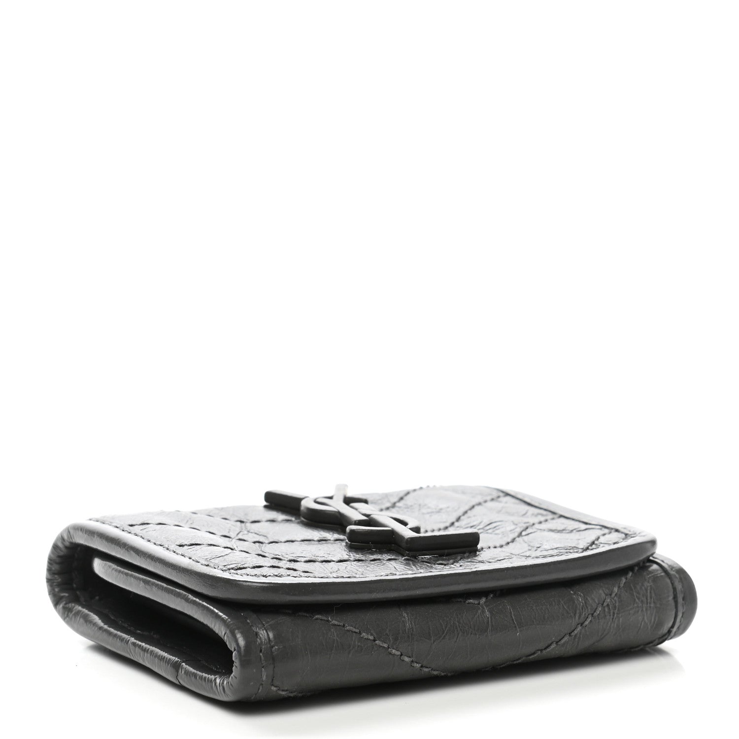 Saint Laurent Crinkled Calfskin Matelasse Monogram Niki Compact Wallet Storm 4 of 8