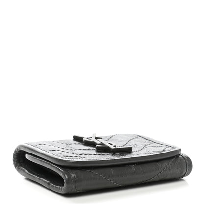 Saint Laurent Crinkled Calfskin Matelasse Monogram Niki Compact Wallet Storm 4 of 8