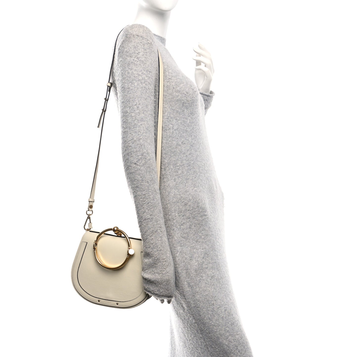 Calfskin Suede Medium Nile Bracelet Bag Off White