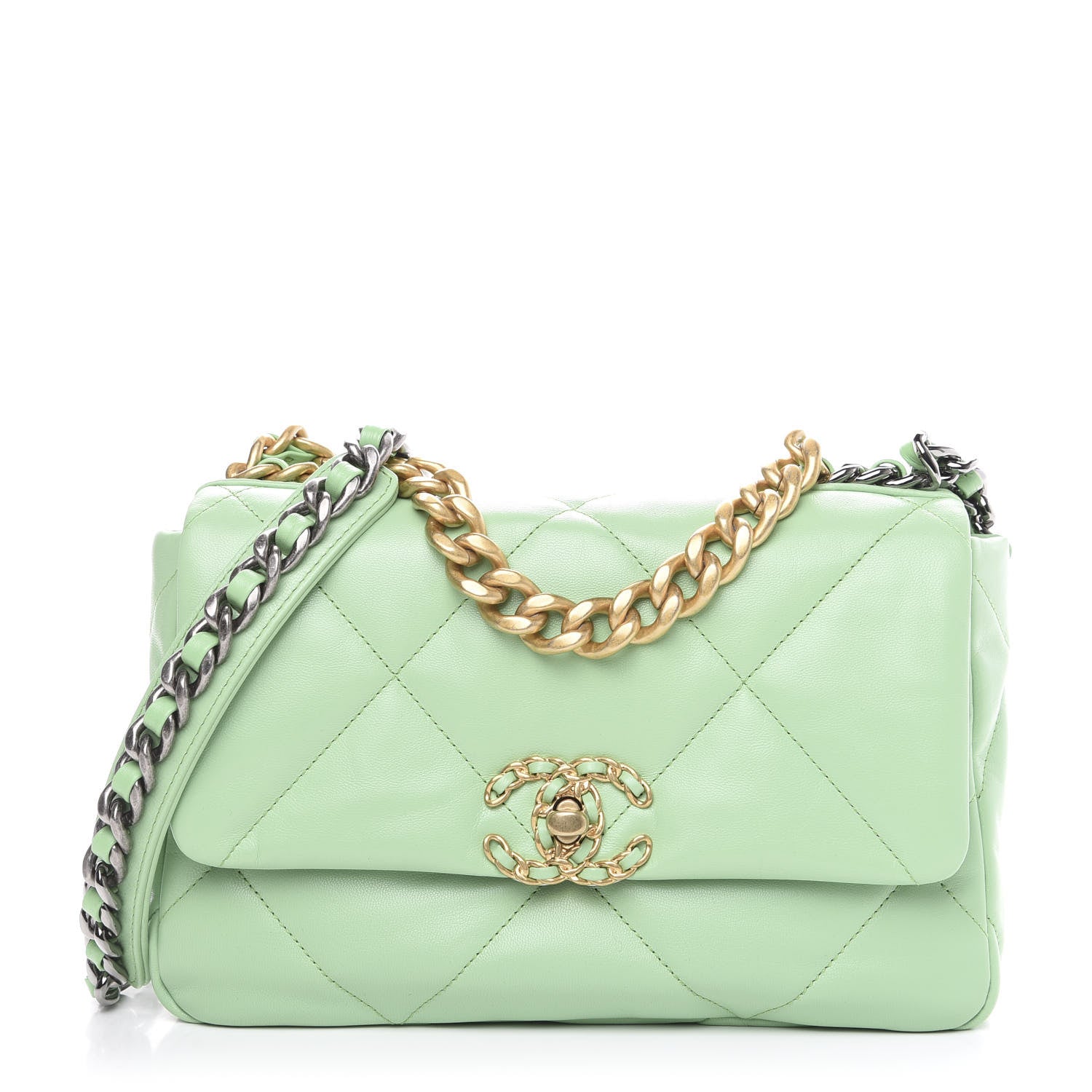 Chanel Goatskin Quilted Medium 19 Flap Light Green 1 of 10
