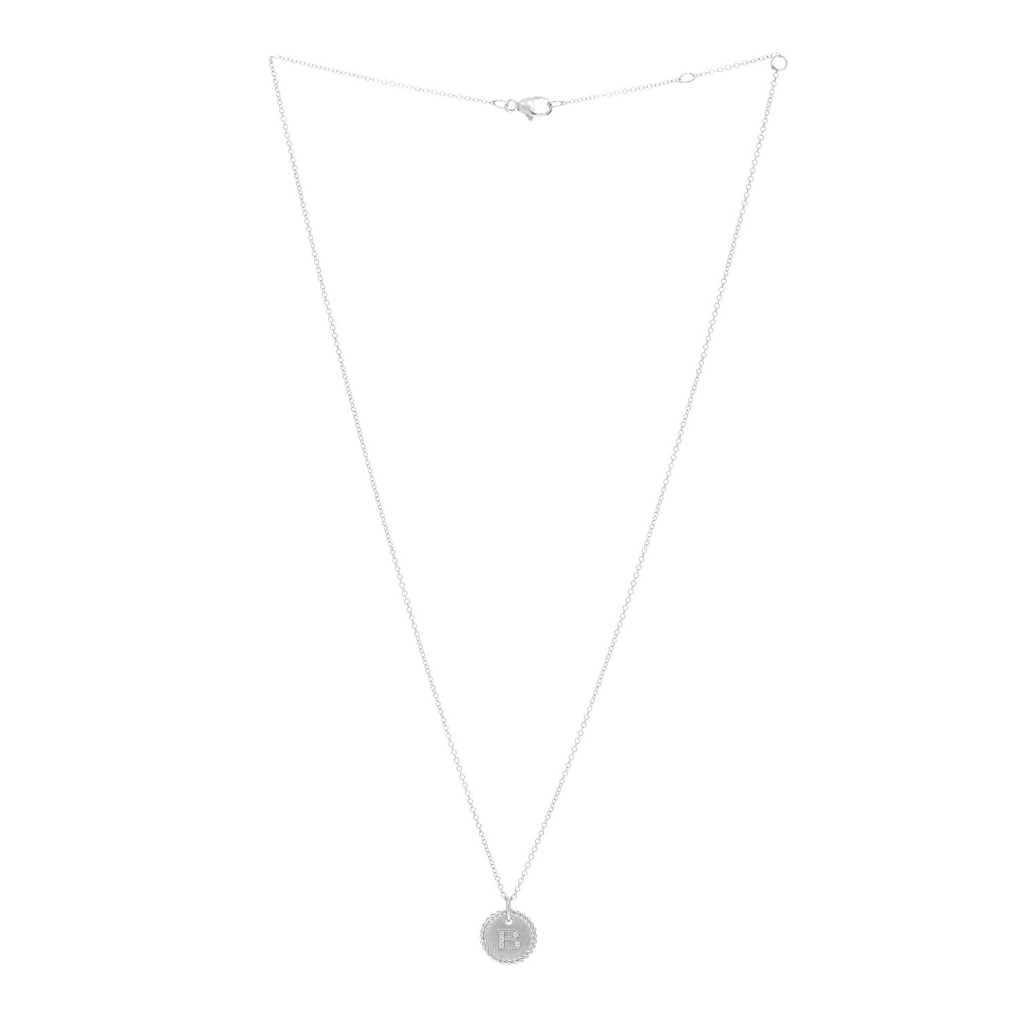 18K White Gold Diamond Initial B Charm Necklace