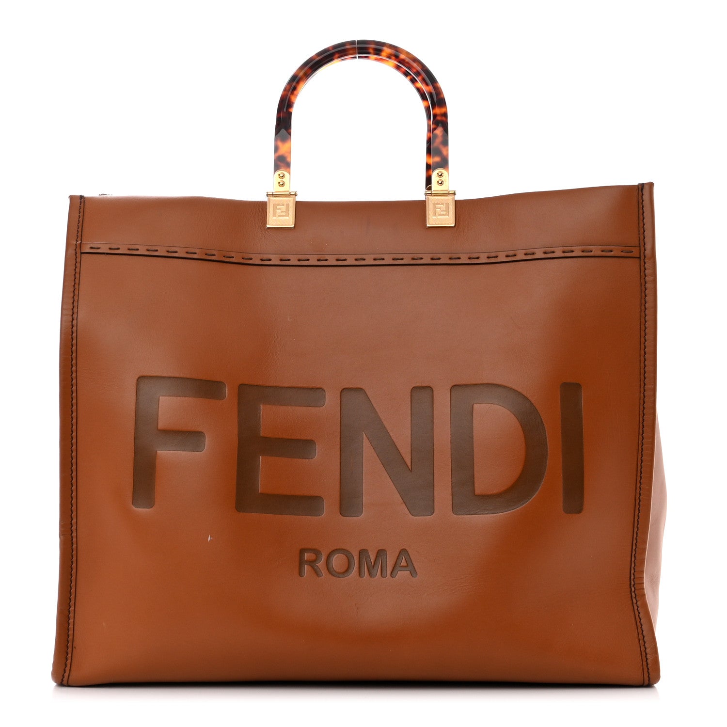 Fendi Vitello King Plexiglass Large Fendi Sunshine Shopper Tote Cuoio 1 of 18
