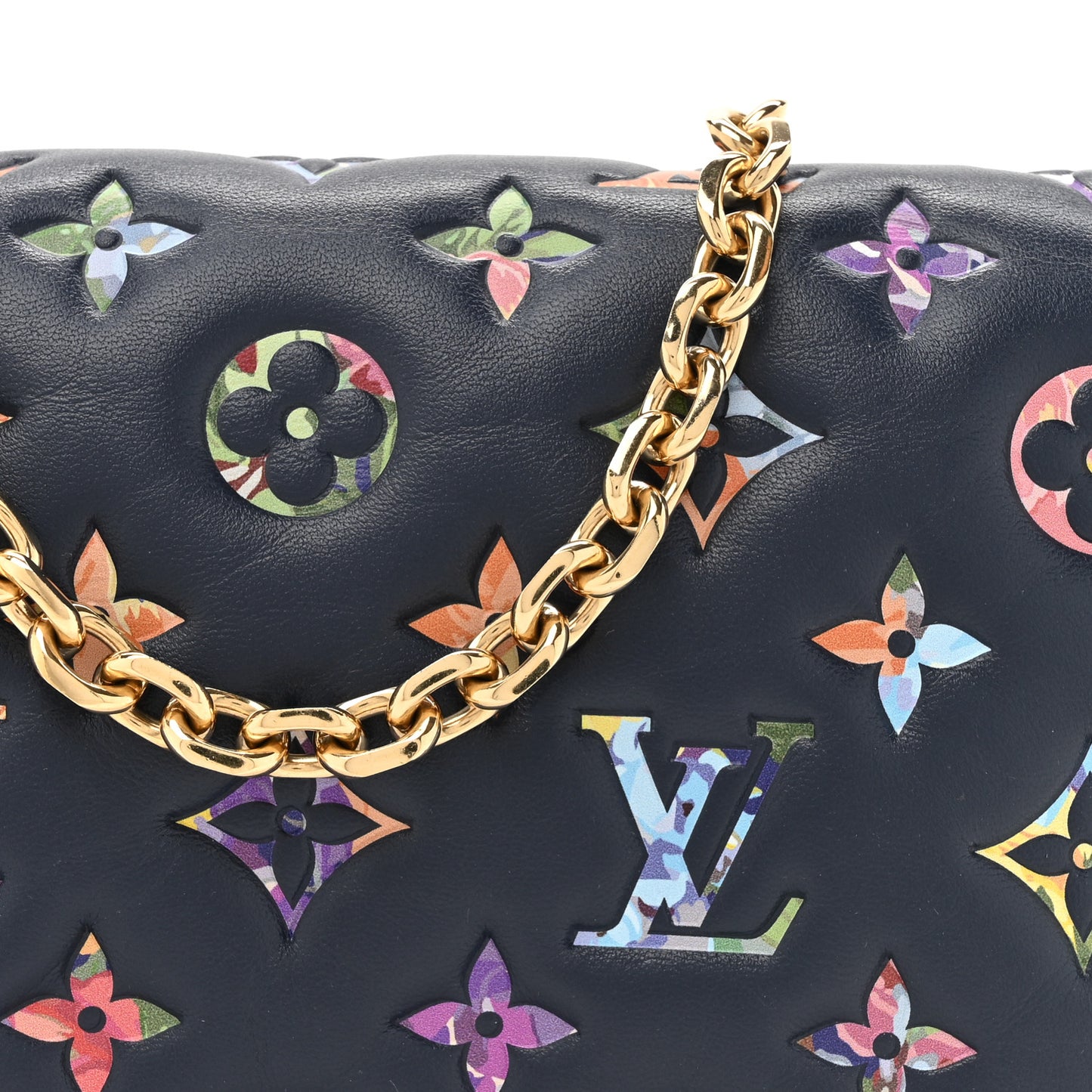 Lambskin Embossed Monogram LV Garden Pochette Coussin Navy