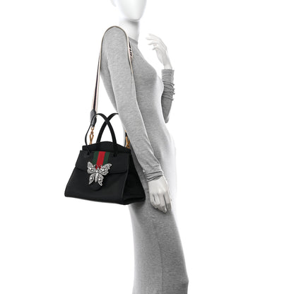 Gucci Grained Calfskin Web Crystal Butterfly Stripe Medium Totem Top Handle Bag Black 2 of 14