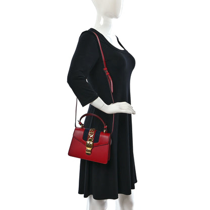 Gucci Calfskin Mini Sylvie Top Handle Bag Hibiscus Red 2 of 15