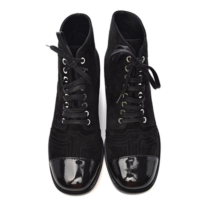 Chanel Suede Patent Cap Toe CC Boots 38.5 Black 11 of 11