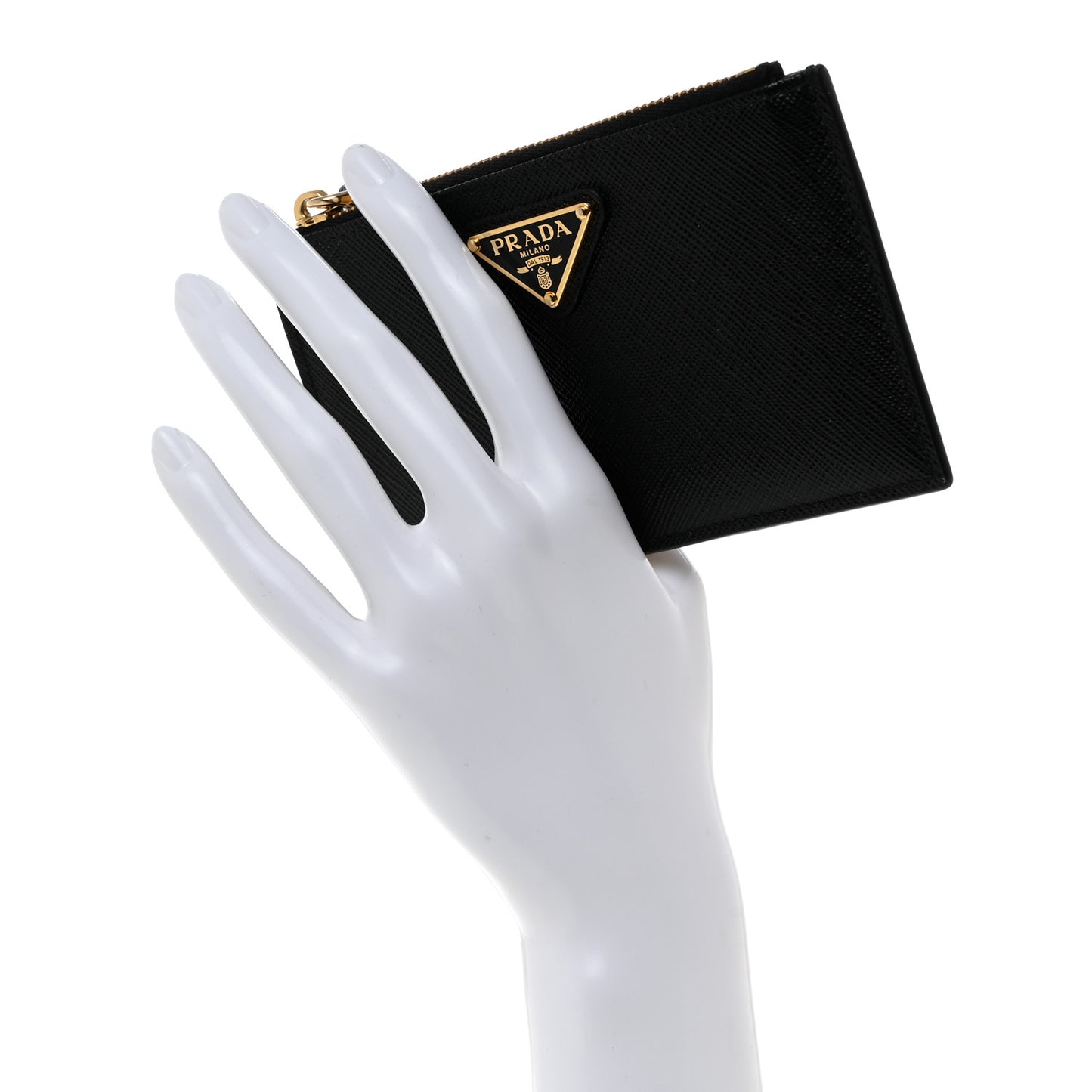 Saffiano Triangle Zip Card Holder Black
