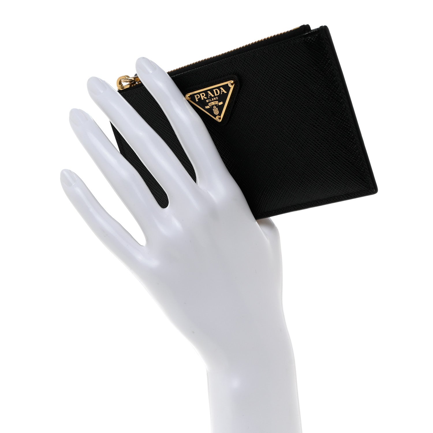 Prada Saffiano Triangle Zip Card Holder Black 2 of 7
