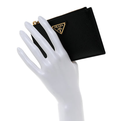 Prada Saffiano Triangle Zip Card Holder Black 2 of 7