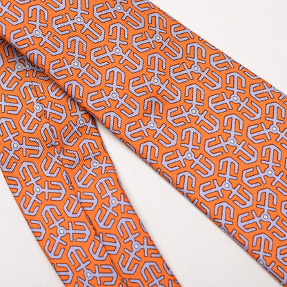 Hermes Mens Silk Anchor Neck Tie Orange 5 of 6