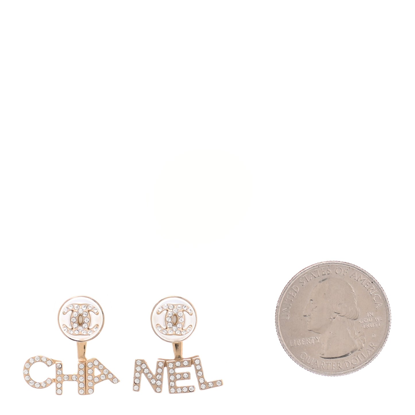 Pearl Crystal Logo Earrings Gold Pearly White