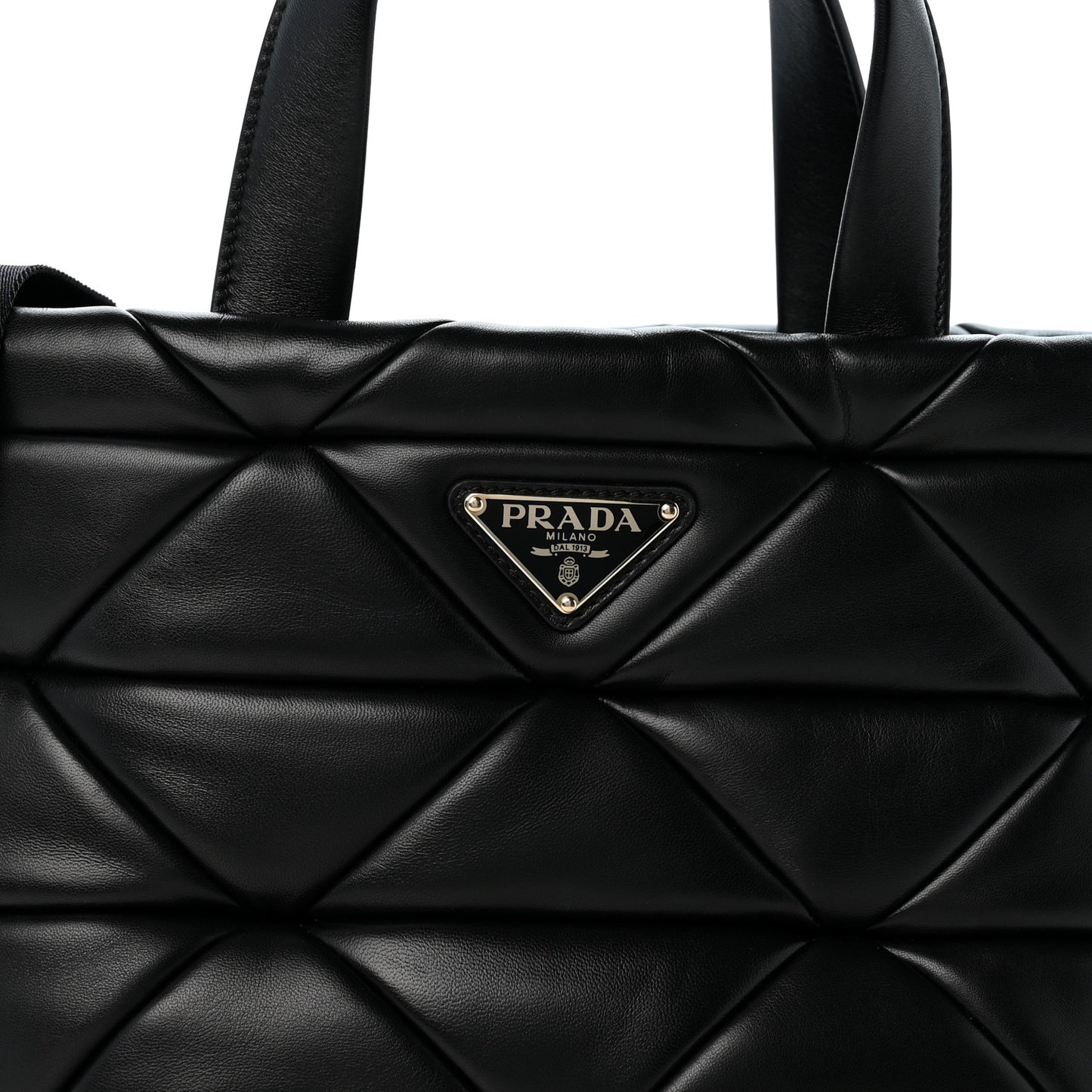 Nappa Triangle Quilted Padded Double Handled Zip Pocket Tote Black