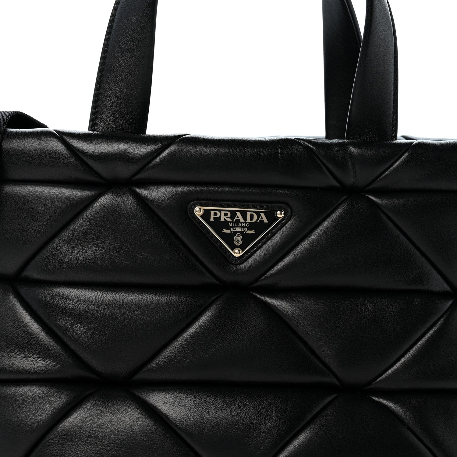 Prada Nappa Triangle Quilted Padded Double Handled Zip Pocket Tote Black 9 of 14