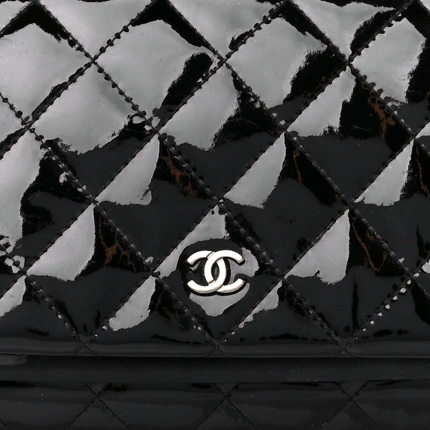 Patent Calfskin Quilted Beauty CC Clutch Black