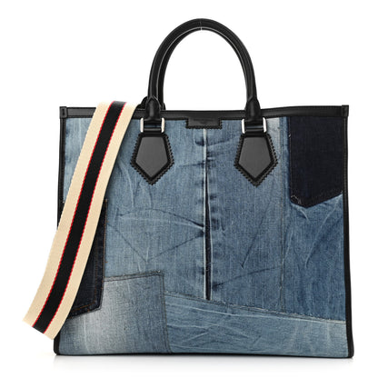Dolce & Gabbana Calfskin Denim Patchwork Edge Shopper Tote Blue 1 of 10