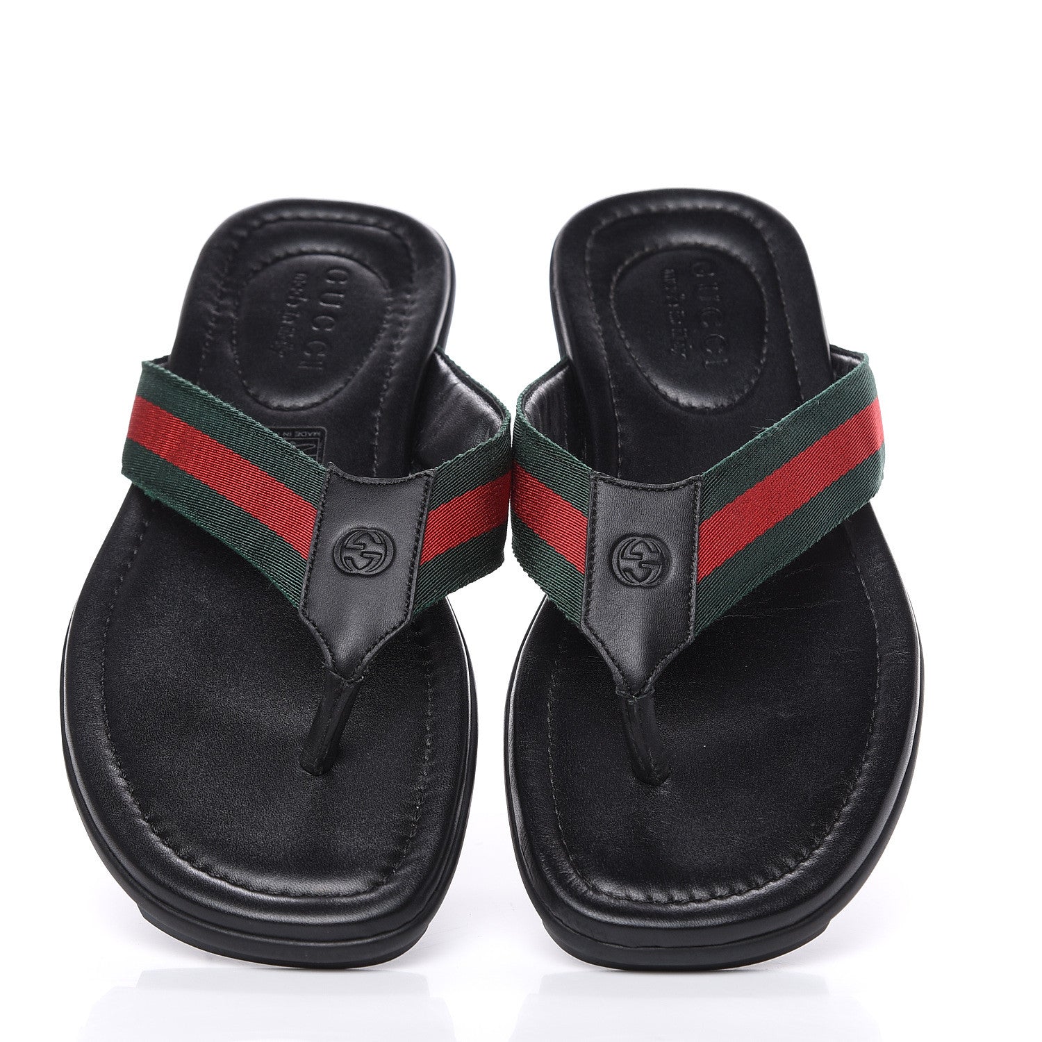Gucci Nylon Calfskin Web Mens Cleat Sole Thong Sandals 4.5 Black Red Blue 5 of 9