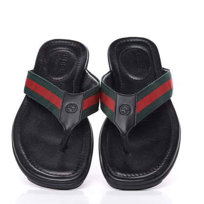 Gucci Nylon Calfskin Web Mens Cleat Sole Thong Sandals 4.5 Black Red Blue 5 of 9