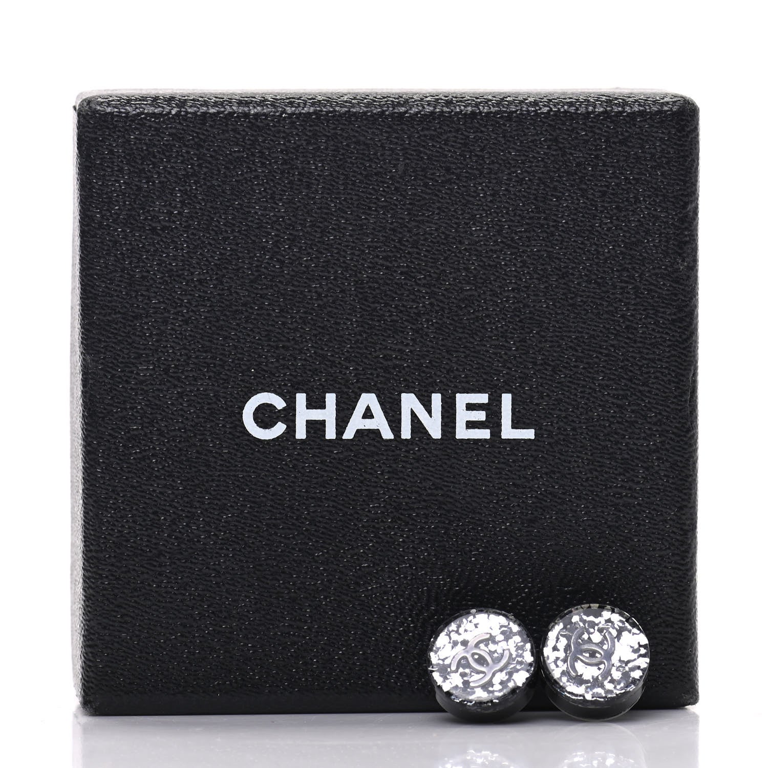 Chanel Resin Glitter CC Earrings Grey Black 4 of 4
