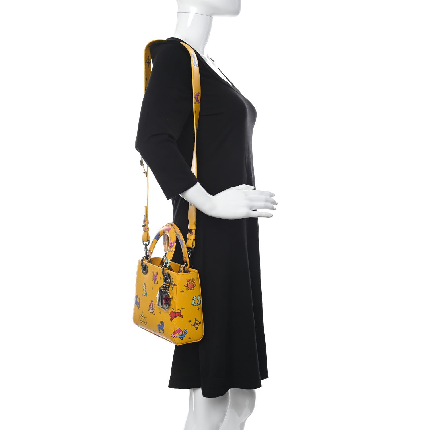 Christian Dior Calfskin Pixel Zodiac Small Lady Dior Yellow Multicolor 2 of 12