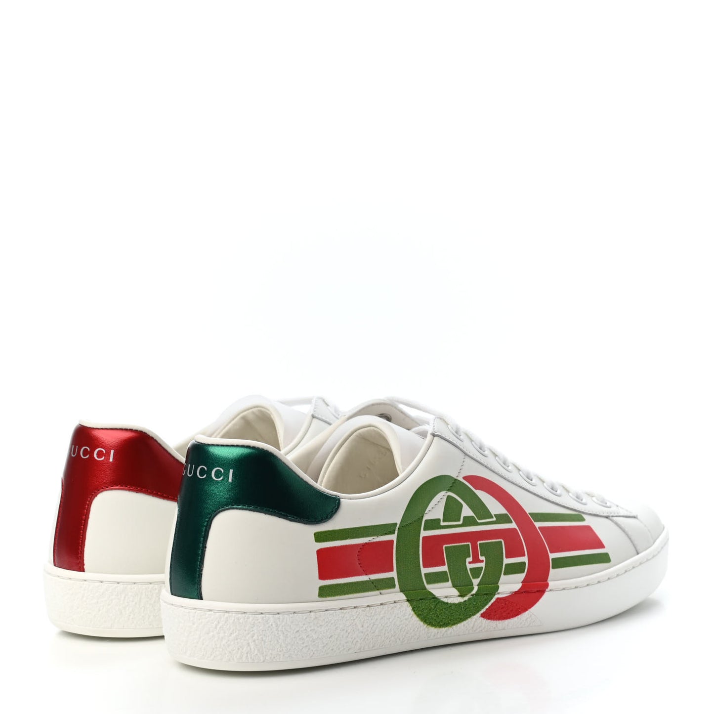 Calfskin Interlocking G Mens New Ace Sneakers 8 White Red Flame Green