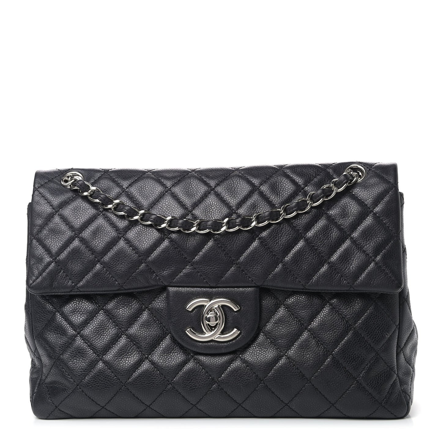 Washed Caviar Quilted Maxi Single Flap Black