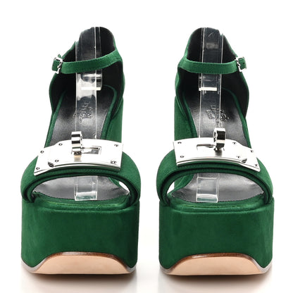 Hermes Suede Goatskin Hilda 80 Sandals 37.5 Vert Electrique 3 of 9