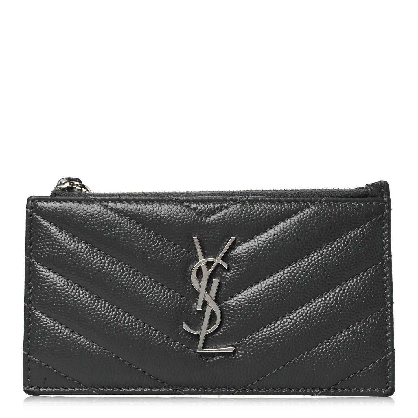 Grain De Poudre Matelasse Chevron Monogram Fragments Zippered Card Case Fog